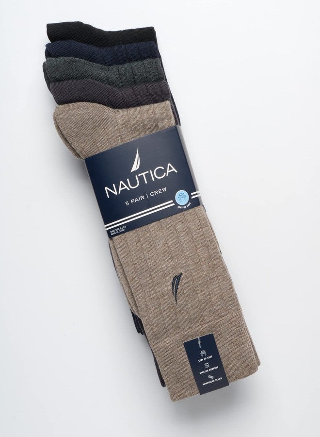 Nautica Mens Dress Socks - 5 Pack Breathable Comfort Stretch Crew-Length Work Socks for Men for Business Formal Wear (6-12.5), Size 6-12.5, Assorted Rib - Image 2
